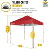 imageCROWN SHADES 10x10 Pop Up Canopy  Beach Tent with One Push Setup  Easy Outdoor Sun Shade for Events Parties Camping  Gazebo with STONGo Cover Bag Silver Coated Top RedRed