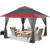 imageCROWN SHADES 13x13 Pop Up Gazebo Canopy Tent Gazebos on Clearance  Outdoor Gazebo for Backyard ampamp Patio Furniture  Carpa Pop Up Tent with Wheeled STONGo Cover Bag GreyRed  Grey Grid