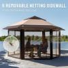 imageCROWN SHADES 13x13 Pop up Gazebo with Mosquito Nettings Patented Center Lock 6Sided Portable Gazebo 300D SilverCoated Fabric UV Resistant Pop Up Canopy Tent for Patio Party BeigeampampCoffeeBeigeCoffee