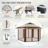 imageCROWN SHADES 13x13 Pop up Gazebo with Mosquito Nettings Patented Center Lock 6Sided Portable Gazebo 300D SilverCoated Fabric UV Resistant Pop Up Canopy Tent for Patio Party BeigeampampCoffeeBeigeCoffee