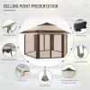 imageCROWN SHADES 13x13 Pop up Gazebo with Mosquito Nettings Patented Center Lock 6Sided Portable Gazebo 300D SilverCoated Fabric UV Resistant Pop Up Canopy Tent for Patio Party BeigeampampCoffeeBeigeCoffee