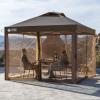 imageCROWN SHADES Gazebo 10x10 Pop Up Canopy with Mosquito Netting Screen Tent with 4 Ropes 8 Stakes 4 Sandbags and Wheeled Storage Bag Canopy for Patio ampamp Backyard BlueCoffee