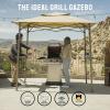 imageCrown Shades 8x5 Grill Gazebo  Pop Up Canopy for BBQ and Backyard Patio  Easy Outdoor Barbecue Shade Cover with Double Tier Vented Top ampamp 2 Side Shelves BeigeBeige