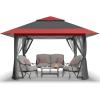 imageCROWN SHADES 13x13 Pop Up Gazebo Canopy Tent Gazebos on Clearance  Outdoor Gazebo for Backyard ampamp Patio Furniture  Carpa Pop Up Tent with Wheeled STONGo Cover Bag GreyRed  Grey Grid