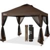 imageCROWN SHADES Gazebo 10x10 Pop Up Canopy with Mosquito Netting Screen Tent with 4 Ropes 8 Stakes 4 Sandbags and Wheeled Storage Bag Canopy for Patio ampamp Backyard BlueCoffee