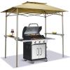 imageCrown Shades 8x5 Grill Gazebo  Pop Up Canopy for BBQ and Backyard Patio  Easy Outdoor Barbecue Shade Cover with Double Tier Vented Top ampamp 2 Side Shelves BeigeBeige