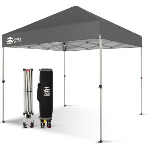 imageCROWN SHADES 10x10 Pop Up Canopy  Beach Tent with One Push Setup  Easy Outdoor Sun Shade for Events Parties Camping  Gazebo with STONGo Cover Bag Silver Coated Top RedGrid Grey