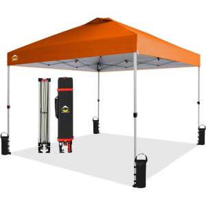 imageCROWN SHADES 10x10 Pop Up Canopy  Beach Tent with One Push Setup  Easy Outdoor Sun Shade for Events Parties Camping  Gazebo with STONGo Cover Bag Silver Coated Top RedOrange