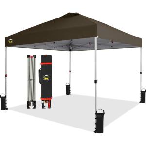 imageCROWN SHADES 10x10 Pop Up Canopy  Beach Tent with One Push Setup  Easy Outdoor Sun Shade for Events Parties Camping  Gazebo with STONGo Cover Bag Silver Coated Top RedCoffee