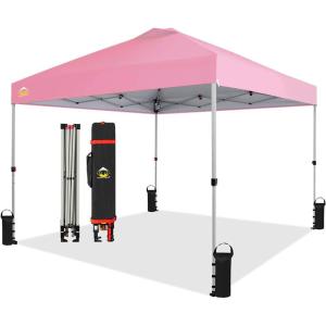 imageCROWN SHADES 10x10 Pop Up Canopy  Beach Tent with One Push Setup  Easy Outdoor Sun Shade for Events Parties Camping  Gazebo with STONGo Cover Bag Silver Coated Top RedPink