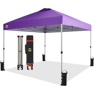 imageCROWN SHADES 10x10 Pop Up Canopy  Beach Tent with One Push Setup  Easy Outdoor Sun Shade for Events Parties Camping  Gazebo with STONGo Cover Bag Silver Coated Top RedPurple