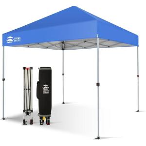 imageCROWN SHADES 10x10 Pop Up Canopy  Beach Tent with One Push Setup  Easy Outdoor Sun Shade for Events Parties Camping  Gazebo with STONGo Cover Bag Silver Coated Top RedBlue