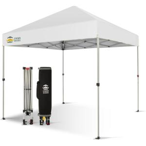 imageCROWN SHADES 10x10 Pop Up Canopy  Beach Tent with One Push Setup  Easy Outdoor Sun Shade for Events Parties Camping  Gazebo with STONGo Cover Bag Silver Coated Top RedSilvercoated White