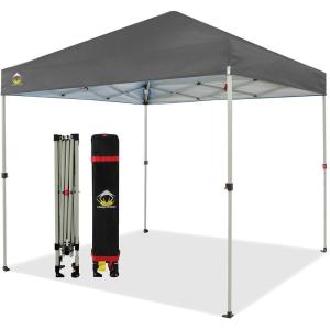 imageCROWN SHADES 10x10 Pop Up Canopy  Beach Tent with One Push Setup  Easy Outdoor Sun Shade for Events Parties Camping  Gazebo with STONGo Cover Bag Silver Coated Top RedGray