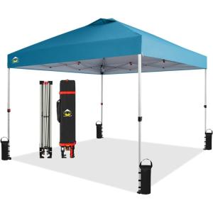 imageCROWN SHADES 10x10 Pop Up Canopy  Beach Tent with One Push Setup  Easy Outdoor Sun Shade for Events Parties Camping  Gazebo with STONGo Cover Bag Silver Coated Top RedCyan Blue