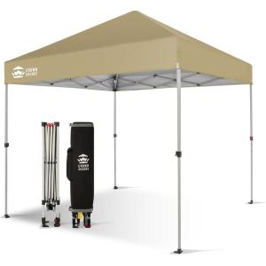 imageCROWN SHADES 10x10 Pop Up Canopy  Beach Tent with One Push Setup  Easy Outdoor Sun Shade for Events Parties Camping  Gazebo with STONGo Cover Bag Silver Coated Top RedBeige