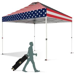 imageCROWN SHADES 10x10 Pop Up Canopy  Beach Tent with One Push Setup  Easy Outdoor Sun Shade for Events Parties Camping  Gazebo with STONGo Cover Bag Silver Coated Top RedAmerican Flag