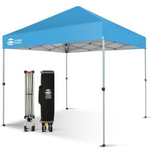 imageCROWN SHADES 10x10 Pop Up Canopy  Beach Tent with One Push Setup  Easy Outdoor Sun Shade for Events Parties Camping  Gazebo with STONGo Cover Bag Silver Coated Top RedSky Blue