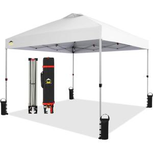 imageCROWN SHADES 10x10 Pop Up Canopy  Beach Tent with One Push Setup  Easy Outdoor Sun Shade for Events Parties Camping  Gazebo with STONGo Cover Bag Silver Coated Top RedGrid White