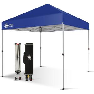 imageCROWN SHADES 10x10 Pop Up Canopy  Beach Tent with One Push Setup  Easy Outdoor Sun Shade for Events Parties Camping  Gazebo with STONGo Cover Bag Silver Coated Top RedNavy Blue