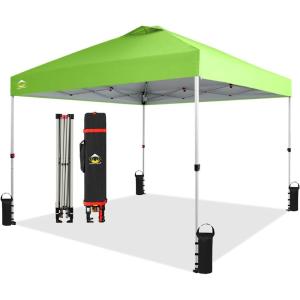 imageCROWN SHADES 10x10 Pop Up Canopy  Beach Tent with One Push Setup  Easy Outdoor Sun Shade for Events Parties Camping  Gazebo with STONGo Cover Bag Silver Coated Top RedGreen