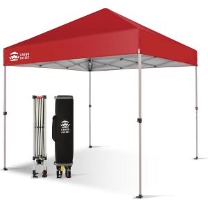 imageCROWN SHADES 10x10 Pop Up Canopy  Beach Tent with One Push Setup  Easy Outdoor Sun Shade for Events Parties Camping  Gazebo with STONGo Cover Bag Silver Coated Top RedRed