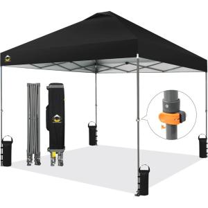 imageCROWN SHADES 10x10 Pop Up Canopy Tent  Patented Center Lock One Push Instant Outdoor Canopy Beach Tent with STONGo Bag 8 Stakes ampamp 4 Sand BagsKhaki10x10 Infinite Adjustment