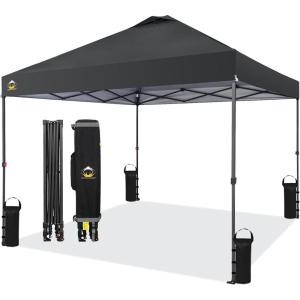 imageCROWN SHADES 10x10 Pop Up Canopy Tent  Patented Center Lock One Push Instant Outdoor Canopy Beach Tent with STONGo Bag 8 Stakes ampamp 4 Sand BagsKhaki10x10 Adjustable