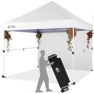 imageCROWN SHADES 10x10 Pop Up Canopy Tent with 1 Comercial Kit Instant Commercial Tent with Patended Centerlock 400D Silver Coated Fabric 1 Sidewall 4quot Wheels StoN Go BagGreyWhite