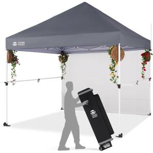 imageCROWN SHADES 10x10 Pop Up Canopy Tent with 1 Comercial Kit Instant Commercial Tent with Patended Centerlock 400D Silver Coated Fabric 1 Sidewall 4quot Wheels StoN Go BagGreyGray