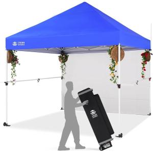 imageCROWN SHADES 10x10 Pop Up Canopy Tent with 1 Comercial Kit Instant Commercial Tent with Patended Centerlock 400D Silver Coated Fabric 1 Sidewall 4quot Wheels StoN Go BagGreyBlue