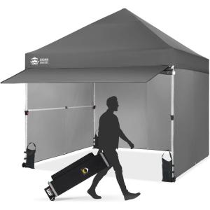 imageCROWN SHADES 10x10 Pop Up Canopy Tent with 4 Sidewalls Instant Commercial Tent with 1Person Setup Patended Centerlock 400D Silver Coated Fabric 4quot Wheels StoN Go BagGreyGray