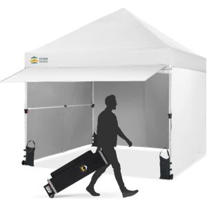 imageCROWN SHADES 10x10 Pop Up Canopy Tent with 4 Sidewalls Instant Commercial Tent with 1Person Setup Patended Centerlock 400D Silver Coated Fabric 4quot Wheels StoN Go BagGreyWhite