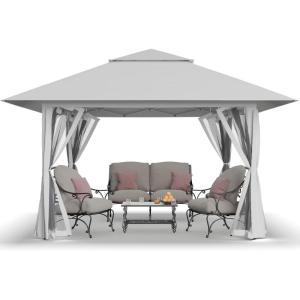 imageCROWN SHADES 13x13 Pop Up Gazebo Canopy Tent Gazebos on Clearance  Outdoor Gazebo for Backyard ampamp Patio Furniture  Carpa Pop Up Tent with Wheeled STONGo Cover Bag GreyWhite