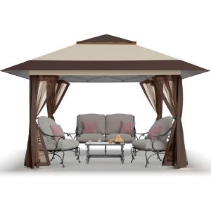 imageCROWN SHADES 13x13 Pop Up Gazebo Canopy Tent Gazebos on Clearance  Outdoor Gazebo for Backyard ampamp Patio Furniture  Carpa Pop Up Tent with Wheeled STONGo Cover Bag GreyBeige  Coffee