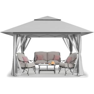 imageCROWN SHADES 13x13 Pop Up Gazebo Canopy Tent Gazebos on Clearance  Outdoor Gazebo for Backyard ampamp Patio Furniture  Carpa Pop Up Tent with Wheeled STONGo Cover Bag GreyGray