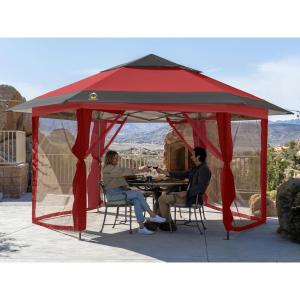 imageCROWN SHADES 13x13 Pop up Gazebo with Mosquito Nettings Patented Center Lock 6Sided Portable Gazebo 300D SilverCoated Fabric UV Resistant Pop Up Canopy Tent for Patio Party BeigeampampCoffeeRedGrey