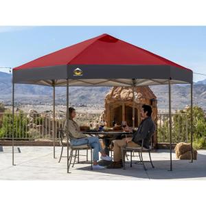 imageCROWN SHADES 14x14 Pop up Gazebo Patented Center Lock 6Sided Portable Gazebo Easy Set Up 300D SilverCoated Fabric UV Resistant Pop Up Canopy Tent for Patio Party Outdoor Activities RedampampGreyRedGrey
