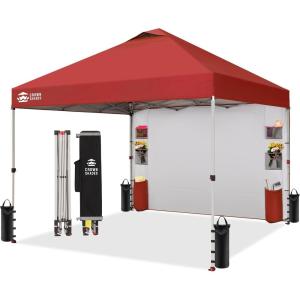 imageCROWN SHADES Canopy Tent 10x10 Pop Up Canopy Outdoor Shade with Pockets Sidewall Easy Up Sun Shelter with One Person Set Up Center Lock Portable Instant Camping Beach Canopy Tents RedRed