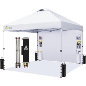 imageCROWN SHADES Canopy Tent 10x10 Pop Up Canopy Outdoor Shade with Pockets Sidewall Easy Up Sun Shelter with One Person Set Up Center Lock Portable Instant Camping Beach Canopy Tents RedWhite