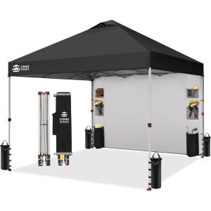 imageCROWN SHADES Canopy Tent 10x10 Pop Up Canopy Outdoor Shade with Pockets Sidewall Easy Up Sun Shelter with One Person Set Up Center Lock Portable Instant Camping Beach Canopy Tents RedBlack