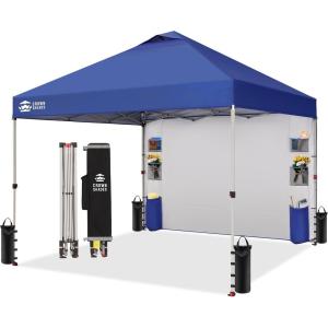 imageCROWN SHADES Canopy Tent 10x10 Pop Up Canopy Outdoor Shade with Pockets Sidewall Easy Up Sun Shelter with One Person Set Up Center Lock Portable Instant Camping Beach Canopy Tents RedNavy Blue