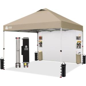 imageCROWN SHADES Canopy Tent 10x10 Pop Up Canopy Outdoor Shade with Pockets Sidewall Easy Up Sun Shelter with One Person Set Up Center Lock Portable Instant Camping Beach Canopy Tents RedBeige