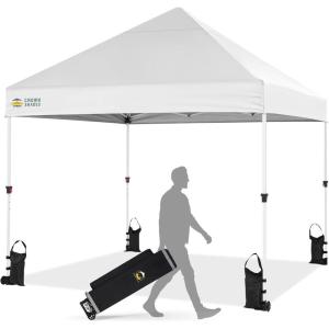 imageCROWN SHADES Pop Up Canopy Tent 8x8 Commercial Canopy Tent with 4quot Wheels 4 Upgraded Weights Patented Centerlock 400D Strength Oxford Fabric StoN Go Bag WhiteWhite
