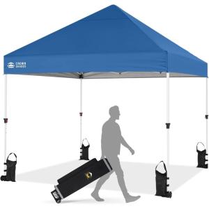 imageCROWN SHADES Pop Up Canopy Tent 8x8 Commercial Canopy Tent with 4quot Wheels 4 Upgraded Weights Patented Centerlock 400D Strength Oxford Fabric StoN Go Bag WhiteBlue