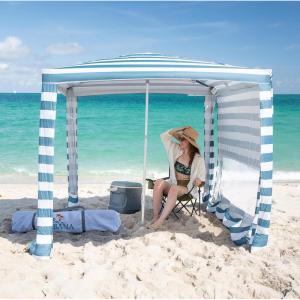 imageCROWN SHADES Beach Cabana 65 x 65 Umbrella Canopy Tent Easy Pop Up  Beach Cabanas for Sand  UPF50 Protection with Sidewall and More Pockets Cyan BlueCyan Blue