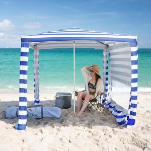 imageCROWN SHADES Beach Cabana 65 x 65 Umbrella Canopy Tent Easy Pop Up  Beach Cabanas for Sand  UPF50 Protection with Sidewall and More Pockets Navy Blue