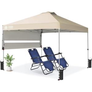 imageCROWN SHADES 10x10 Pop up Canopy Tent Instant Commercial Canopy with Extend Awning Patended Centerlock 150D Silver Coated Fabric 4 Ropes 8 Stakes 4 Weight Bags STO N Go Bag KhakiKhaki