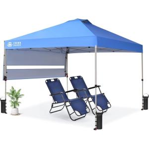 imageCROWN SHADES 10x10 Pop up Canopy Tent Instant Commercial Canopy with Extend Awning Patended Centerlock 150D Silver Coated Fabric 4 Ropes 8 Stakes 4 Weight Bags STO N Go Bag KhakiBlue