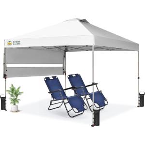 imageCROWN SHADES 10x10 Pop up Canopy Tent Instant Commercial Canopy with Extend Awning Patended Centerlock 150D Silver Coated Fabric 4 Ropes 8 Stakes 4 Weight Bags STO N Go Bag KhakiWhite